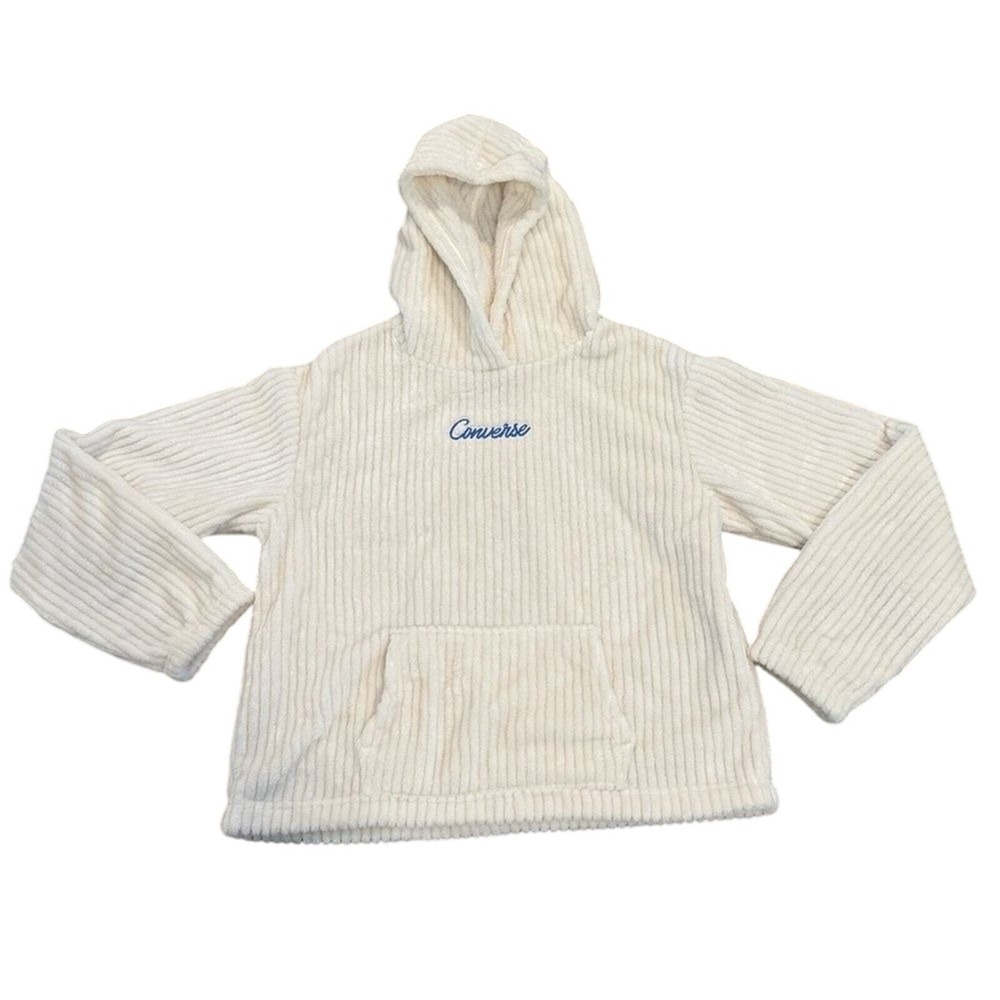 Converse Girls XL White Ribbed Pullover Hoodie 13-15Y Soft Fleece Cozy